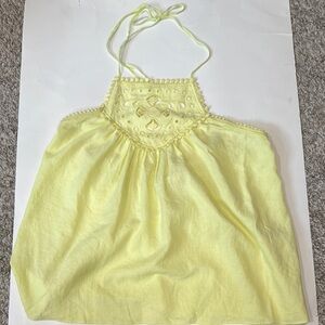 NWT Max Studio Pastel  Yellow Embroidered Eyelet Halter Neck Top Women’s Size S